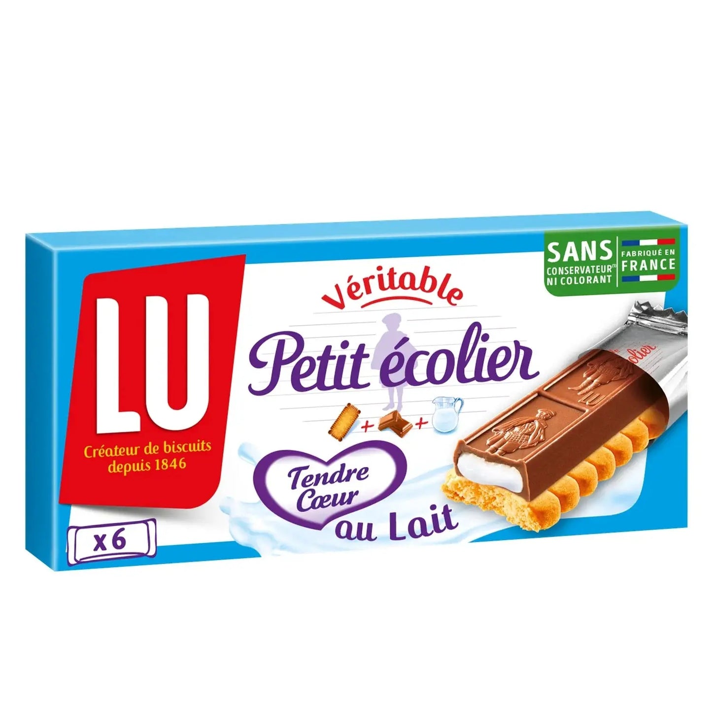 LU, Tendre Cœur Petit Ecolier Chocolate-coated bar biscuits with a milk chocolate center - Frenchy Candy